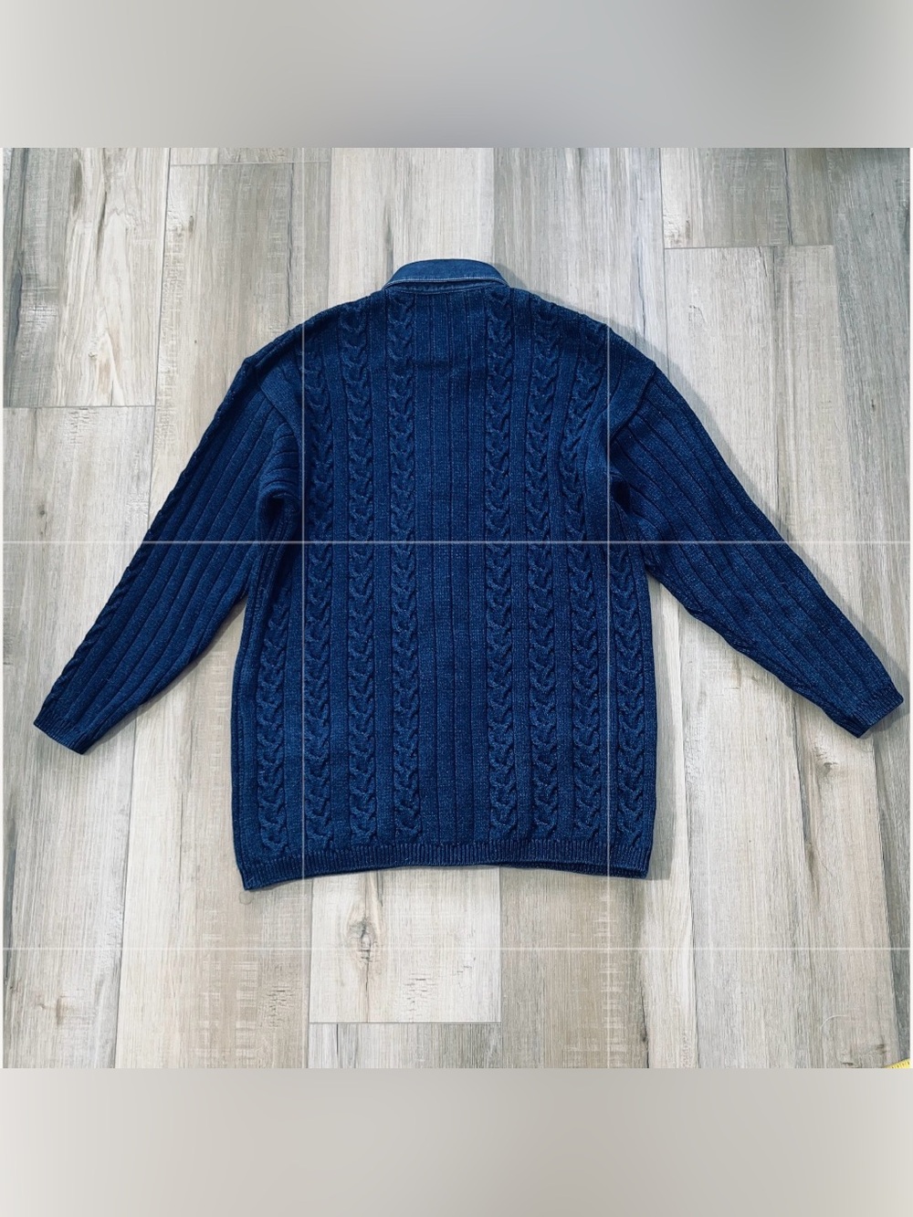 Blue Willi’s Women’s Cable Stitch Denim Trim Snap Front Cardigan Sweater Size L - Picture 6 of 6